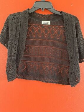 Studio 8 Black Openwork Cropped Knit Shrug